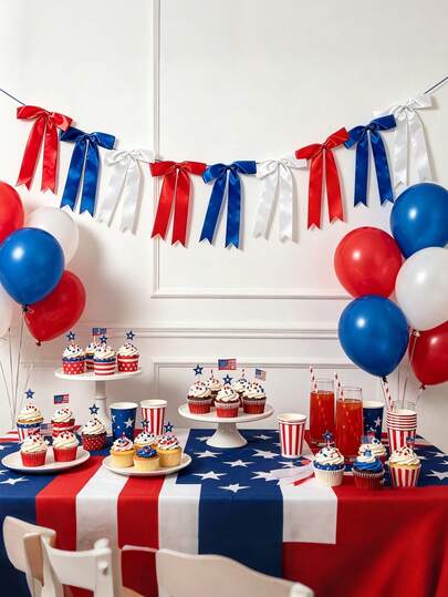 1/2 String Independence Day Bow Garland Banner 9/18pcs Red Blue White Satin Ribbon Bows Memorial Day Decor For 4th Of July Decorations America 250th Anniversary Decoration Indoor Outdoor Room Wall Mantel Decor