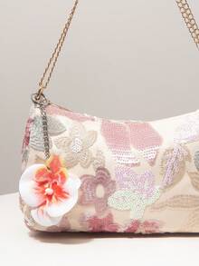 (Patrón aleatorio) Bolso de hombro con lentejuelas, bolso bordado con flores, bolso con dijes de cadena metálica, cartera elegante de mujer, accesorios para fiesta de gala, baile de graduación y boda, regalos para mujeres - Multicolor - Ver 4