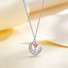 1 chiếc dây chuyền mặt dây chuyền hình trái tim, sao và trăng sang trọng bằng bạc S925, đính đá Zirconia lấp lánh, trang sức thanh lịch để đeo hàng ngày, món quà chất lượng dành cho người thân yêu. - Bạc - Xem 8