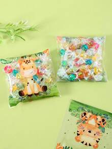 50/100入叢林動物自黏禮物袋，混款卡通獅子猴子圖案塑膠派對贈禮袋，塑膠糖果袋，適合男孩野生動物主題1歲生日派對裝飾、嬰兒派對用品 - 彩色 - 查看 2