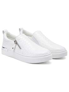 Women's Slip On Loafers With Arch Support & Side Zipper – Casual Fashion Sneakers 8010 - 白鱷魚 - 查看 4