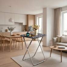 Portable Folding TV Tray/TV Trays Foldable Dinner Snack Trays Table, Portable Foldable Table Small Sofa Bedside Tables With Light Weight, 15 X 18.9 X 26 In(Black Marble,1PC) - 黑色大理石 - 查看 9