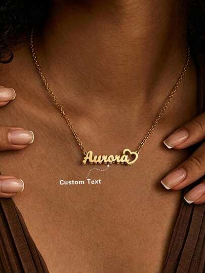 Matte Gold Versatile Heart-Shaped Customized Name Necklace, Suitable As Gift For Lover, Family, Friend, Birthday, Anniversary, Holiday