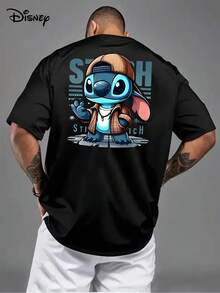 Disney Officially Licensed Item, Disney Lilo & Stitch, Disney Cartoon Pattern Short Sleeve, Disney Men'S Short Sleeve - 黑色 - 查看 3