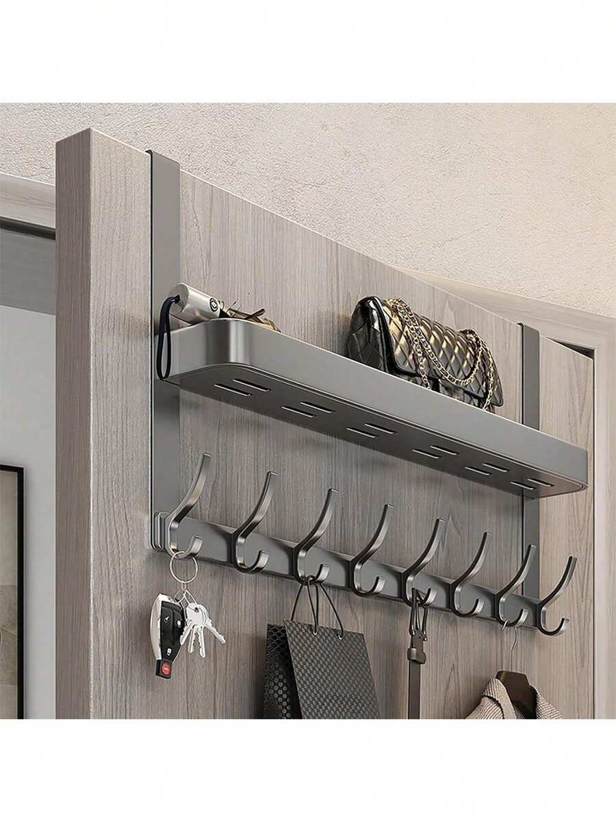 2pcs/Set/1PC Door Hook, Door Towel Rack, With 5-8 Triple Hooks Door Hanging Rack, Suitable For Hanging Heavy Items, Clothes, Coats, Towels, Fits 1-3/4 Inch Thick Doors, Black, Kitchen Supplies, Suitable For Living Room, Bathroom, Home Decor, Birthday Gift, Mother's Day Gift - Multicolor - View 1