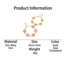 2pcs Luxurious Elegant Lucky Sweet Sparkling Soft Pink Clover Women Bracelet Set, Stackable/Versatile - Pink - View 7