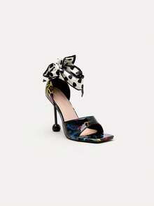 TuEzra 2026 New Black Strap Buckle Sandals, Open Toe Square Toe Elegant Heels, Bowknot Thin High Heels For Dresses, Summer - Black - View 4