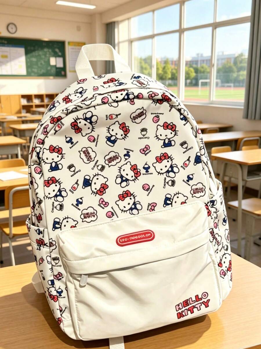 SANRIO Cute Cat Head Bobblehead Backpack, Large Capacity Lightweight Backpack For High School And Middle School Students - A - View 1