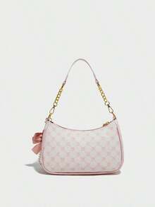 Brand New Fashionable High-Quality PU Material, Pink Bow Pendant Design, Metal Zipper Closure, Adjustable Metal Chain Strap On Top, Elegant And Stylish, Suitable For Shoulder, Handheld Or Crossbody, Perfect For Commuting, Outings, Shopping, Dates And Daily Activities For Girls. - 粉色 - 查看 4