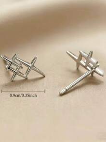 1 par de pendientes elegantes y minimalistas, pendientes de estrella de plata geométricos simples y de moda, pendientes de cruz irregular personalizados, adecuados para usar en fotografía callejera diaria, banquetes y fiestas - Estrella - Ver 4