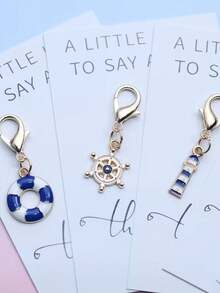 5pcs/Set Nautical Key Chain Set, Summer Beach Party Gift, Sailboat Anchor Lighthouse Lifesaver Rudder Symbols, Zipper Pulls And Backpack Decor, Suitable For Wedding, Birthday, Bride Gifts - Multicolor - View 5