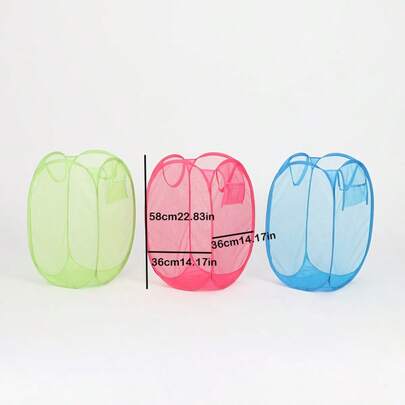 1 pieza Cesta de lavandería de malla plegable con asa ergonómica, cesta de tela de gran capacidad sin forro, cesta de almacenamiento de malla transpirable para ropa sucia, disponible en rosa, azul, verde hierba, accesorio para cuarto de lavado, cesta de lavandería, regalo navideño para amigos, almacenamiento práctico diario en el hogar, plegable y reutilizable