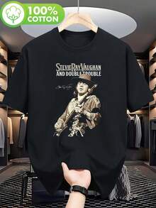 Stevie Ray Vaughan & Double Trouble Blues Rock Legend T-Shirt - Featuring An Iconic Guitar And Logo Design, This Unisex Black T-Shirt With Famous Song Titles Is Comfortable, Short-Sleeved, And Suitable For Both Men And Women. It's A Great Casual Wear Option For Music Enthusiasts. - 黑色 - 查看 6