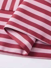 Women Summer Striped Set Tie Shoulder Ruffle Tops and Straight Pants 2 Piece Casual Outfit - Rojo - Ver 8