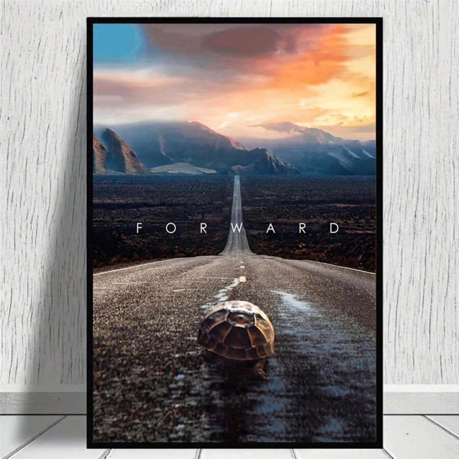 1pc Unframed Canvas Wall Art, Inspiring Turtle Climbing The Road,Home Decor Suitable For All Occasions, Wall Art, Perfect Gifts, Wall Decorations, Living Room Decorations, Bedroom Decorations, Kitchen Decorations, Entryway Decorations