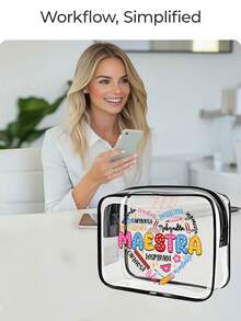 Bolsa de cosméticos con tema de mejor maestro, organizador de viaje con cremallera de PVC, bolsa de regalo resistente a la decoloración y ligera, bolsa de almacenamiento conveniente, bolsa de maquillaje, estuche de maquillaje portátil aprobado por TSA, diseño fácil de limpiar, bolsa de artículos de tocador impermeable, adecuado para madres, maestros, amigos, enfermeras, regalos de oficina, regalos del Día de la Madre, artículos esenciales de viaje para vacaciones escolares, útiles escolares, regalos de graduación - Multicolor - Ver 6