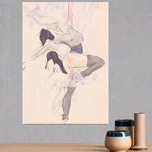 Lienzo 2D plano, 2D plano, un lienzo 2D de 31.49X47.24 pulgadas, con un mural vintage de una bailarina elegante en un estilo abstracto dinámico, perfecto para decorar paredes en dormitorios, salas de estar, baños - Enmarcado - Ver 3