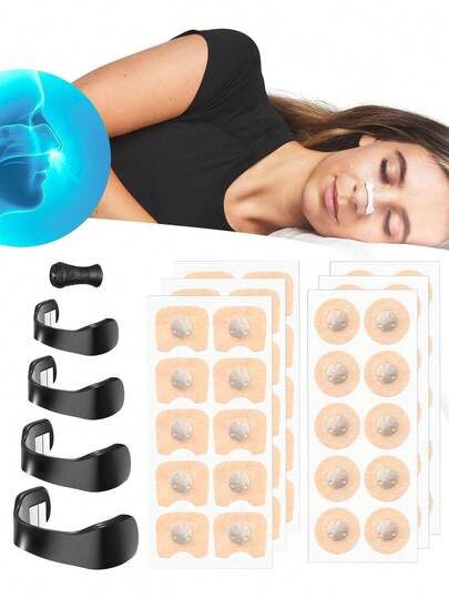 60pcs Dilator Strips - Anti-Snoring Nose Clips, With 1pc Magnetic Anti-Snoring Device - Enhance Oxygen Supply, Smooth Breathing, Designed For Sports And Sleep, Effectively Relieve Snoring And Congestion. (30pcs/10pcs)