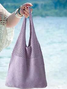 Hollow Crochet Bag, Large Capacity Shopping Bag, Women's Woven Shoulder Bag - Multicolor - View 5