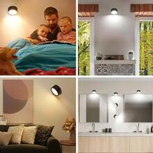 1 pieza Luz de pared LED con control remoto, batería recargable, 3 temperaturas de color ajustables, diseño inalámbrico con rotación magnética de 360°, adecuado para lámpara de mesita de noche en el dormitorio - Multicolor - Ver 4