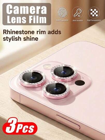 3 pièces - Film protecteur d'objectif de caméra rose brillant, convient pour IPhone 17 Pro Max/17 Pro/17 Air/17/15/14 Pro Max/13/12 Pro/16 Pro Max/11/12 Pro. Anti-poussière et anti-empreintes, s'adapte parfaitement sans affecter la coque du téléphone, améliore l'apparence du téléphone, n'affecte pas la photographie de nuit, allie beauté et protection. Cadeau d'anniversaire, cadeau pour la famille et les amis, film protecteur d'objectif cristal brillant, accessoires de téléphone.