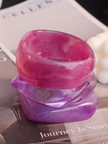 Juego de 3 pulseras de acrílico morado, adecuado para uso diario y vacaciones - Morado - Ver 2