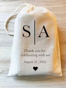 Customized Bride & Groom Initial Print Drawstring Gift Bags, Portable Drawstring Favor Bags With Handles, Suitable For Parties, Birthdays, Weddings ,Forever Love - Multicolor - View 3