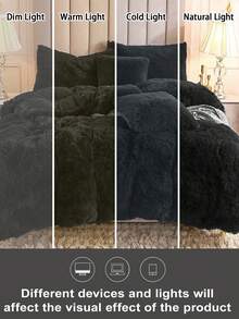 3pcs Solid Color Fluffy Comforter Set (1pc Fluffy Comforter + 2pcs Pillow Shams), Suitable For Bedroom, Guest Room, Size Options: Super King, King, Queen, Twin, Christmas Gift - Black - View 9
