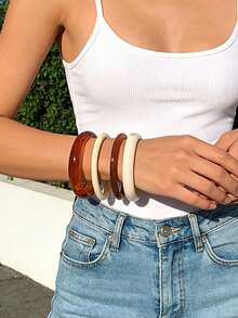 4pcs Vintage Casual Blue Acrylic Bangle Bracelet Set, Fashionable Tube Design Suitable For Daily Wear, Women Acrylic Material No Inlay Craftsmanship, Suitable For Daily, Party And Beach Occasions - Brown - View 3
