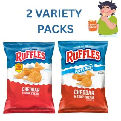  Ruffles Cheddar & Sour Cream Potato Chips Variety Pack – 8 Oz & Party Size 12.5 Oz Bags, 2-Pack