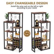 LITTLE TREE Wine Rack 5-Tier With Glass Holder, Industrial Rustic Brown Floor Standing Shelf, Bar Cabinet For Kitchen Dining Room - 查看 7