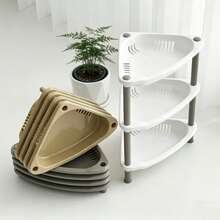 Estantería de 3 niveles para esquina de baño, estantería de almacenamiento triangular de pie, organizador multifuncional para baño, cocina, lavandería - Gris - Ver 4