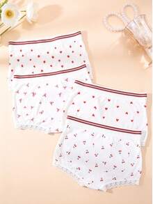 4 pièces/Paquet Culottes Hipster pour Femmes, Fleurs Mignons Blancs et Rouges, Tissu Confortable, Taille Contrastée - Rouge et Blanc - Voir 1