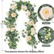 Dây hoa giả dài 180cm (6ft) gồm hoa hồng sâm panh và hoa baby's breath, dây leo giả lá bạch đàn, thích hợp trang trí cổng cưới, bàn tiệc, tiệc tại nhà, tiệc mừng em bé, trang trí mùa xuân. Cũng thích hợp cho các bữa tiệc, ngày lễ, Giáng sinh, Lễ Tạ ơn, sinh nhật và các dịp khác để thêm nét tự nhiên và thanh lịch cho sự kiện của bạn. - hồng nâu - Xem 10