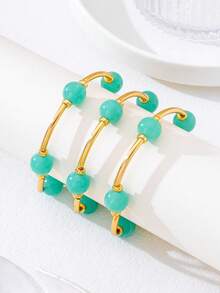3pcs/Set Fashionable Minimalist Round Elastic Stackable Green Bangle Bracelets, Suitable For Women's Daily Wear, Suitable For Evening Gala, Dates, Parties And Holiday Gifts - Bracelet - View 5