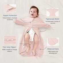 1pc Shark Fin Shaped Baby Sleeping Bag, Soft And Comfortable, With Two-Way Zipper, Suitable As Newborn Gift - Baby Pink - View 3