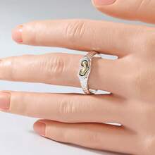 Anillos de pareja de corazón sólido de dos tonos retro, pequeños y versátiles, accesorio ideal para regalo del Día de San Valentín - Dos colores - Ver 3
