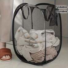 1pc Pop-Up Mesh Laundry Basket With Ergonomic Handle, Foldable Fabric Basket, Large Capacity Unlined Storage Basket, Breathable Mesh Dirty Clothes Hamper, Available In Pink, Blue, Grass Green, Laundry Room Accessory, Laundry Basket, Holiday Gift For Friends, Practical Daily Home Storage, Collapsible And Reusable - View 8