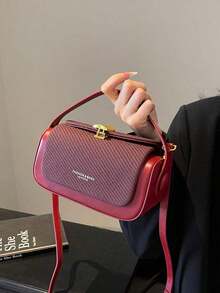 Women's Fashionable Box-Shaped Crossbody Handbag, Elegant Minimalist Design, Versatile, Large Capacity, Burgundy, Fashionable Burgundy Bag , Red Bag , Burgundy Bag - Burgundy - View 3