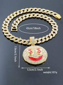 1pc Men's Full Rhinestone Money Eye Expression Pendant Necklace, Shiny Personalized Versatile Accessory, Street Style Necklace - Money Eye Pendant Necklace - View 10