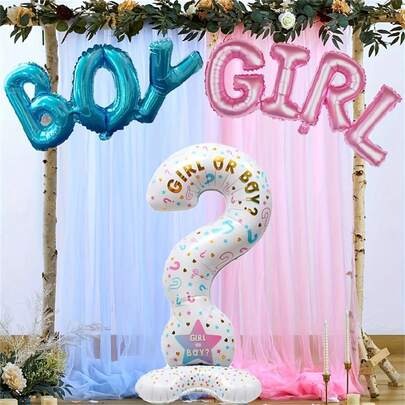 Gender Reveal Blue And Pink Letter Balloons With Question Mark Base Standing Foil Balloon Set, Ideal For Baby Showers, Gender Reveal Parties, Birthday Parties, Gender Reveal Themed Decorations, And Birthday Party Supplies For Boys And Girls
