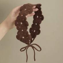 1 Solid Color Crochet Flower Headband, Bohemian Solid Color Knitted Flower Headband, Women's Fashionable Headband, Soft Polyester Headband Hair Accessory, Women's Valentine's Day Headband, Gift For Girlfriend - Multicolor - View 8