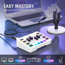 Mezclador de audio, mezclador de PC para transmisión de juegos con deslizador, interfaz de micrófono XLR, monitoreo, para grabación de video/voz de juego/podcast--FIFINE SC3 Blanco - Ver 9