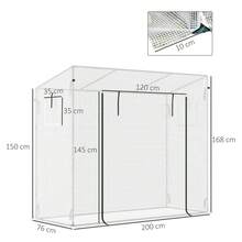 Aluminium Garden Greenhouse Measuring 200 X 68 X 196 Cm With Roll-Up Door And Side Window, Wind-Resistant, Made Of Steel And Polyethylene, Ideal For Garden Plants. - White - View 7