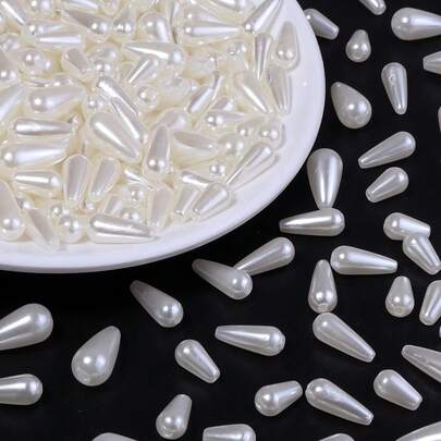 500-30pcs/Pack ABS Faux Pearl Water Drop Shaped Beads, Fashionable Elegant For Women Bracelet Necklace Earring DIY Jewelry Making, Milky White Water Drop Pearl, Vertical Hole