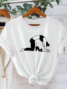 Camiseta con impresión de gato y hombre de yoga de uste suelto de las mujeres - Top de cuello redondo estirable adecuado para yoga, pilates, ropa casual y tres de vacaciones - blusa lavable en máquina (todo el año) - Blanco - Ver 2