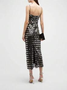 Sequin Bodycon Cami Midi Dress Graduation Dresses For Women - Sparkly, Slim-Fit For Party & Cocktail Dress Party Evening Vestido Elegante De Mujer Elegant Dresses Formal Party - 黑色 - 查看 2