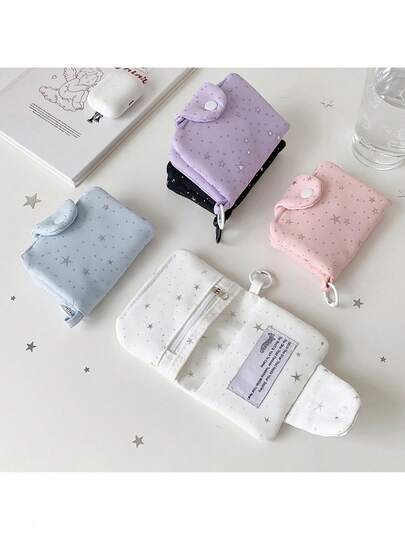 1pc Cute Star Pattern Portable Travel Coin Purse, With Zipper Pouch For Convenient Storage Of Coins, Earphones And Daily Small Items, Sweet Star Design Suitable For Women, Students And Daily Use, Also Can Be Used As A Gift