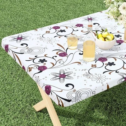 Khăn trải bàn hình chữ nhật bằng vinyl, vừa khít, chống thấm nước, viền co giãn, mặt sau lót nỉ, phù hợp với bàn gấp 1,2m, 2,4m, thích hợp cho cắm trại, dã ngoại, sử dụng ngoài trời.