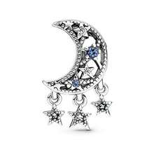 Pandora 幽藍星河銀河之旅月亮星空DIY手鍊串珠吊墜手鍊女吊墜串飾固定扣安全繩送女友生日禮物聖誕禮物DIY首飾 - 鏤空璨星 - 查看 2